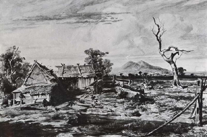 Farm sheds below the You Yangs, Louis Buvelot